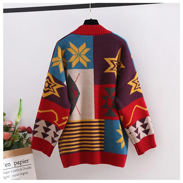 Европейский модный женский длинный свитер, кардиганы, Vneck Vinatge, повседневные вязанные Джемперы, длинное Вязанное пальто, Модный женский свитер