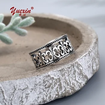 

European and American Personality Domineering Thai Silver Open Ring men and women Retro Cross Flower 925 Sterling Silver Jewelry