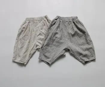 

2020 Korea style girls boys plaid pants summer cotton linen fashion kids pants 2-7t HV60