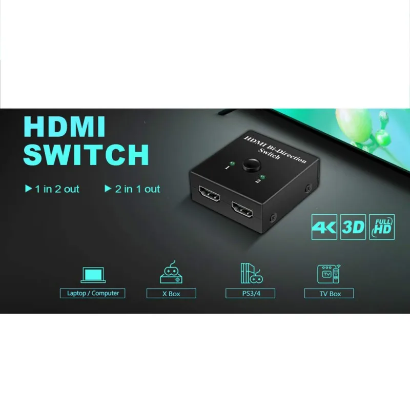 2 In 1 HDMI Switch Out 1080P 4K HDMI Switcher Box Auto Splitter Switcher Plug And Play For Xbox One, PS3, Xbox360, TV Box