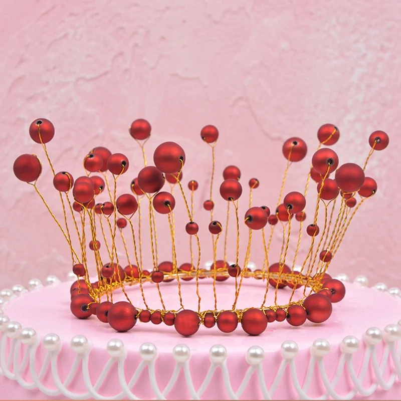 

New Metal Pearl Princess Crown Cake Topper Shiny Artificial Pearls Headdress Wedding Cake Decor Birthday Topper Handmade