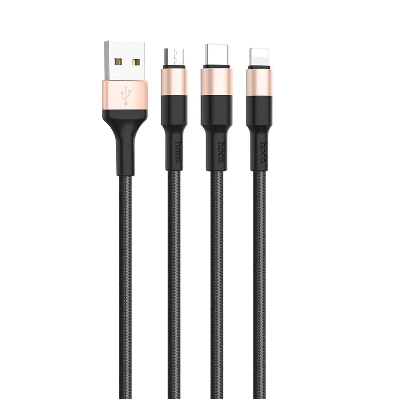 Gold HOCO X26 30 шт./лот,, три в одном, 1 м, нейлоновый USB кабель для iPhone, кабель типа C, микро кабель для samsung USB-C, зарядка - Цвет: Gold