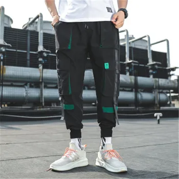 

Hip Hop Boy Multi-pocket Elastic Waist Design Punk Casual Trousers Jogger Harem Pant Men Street wear Male Dancing Black Pant