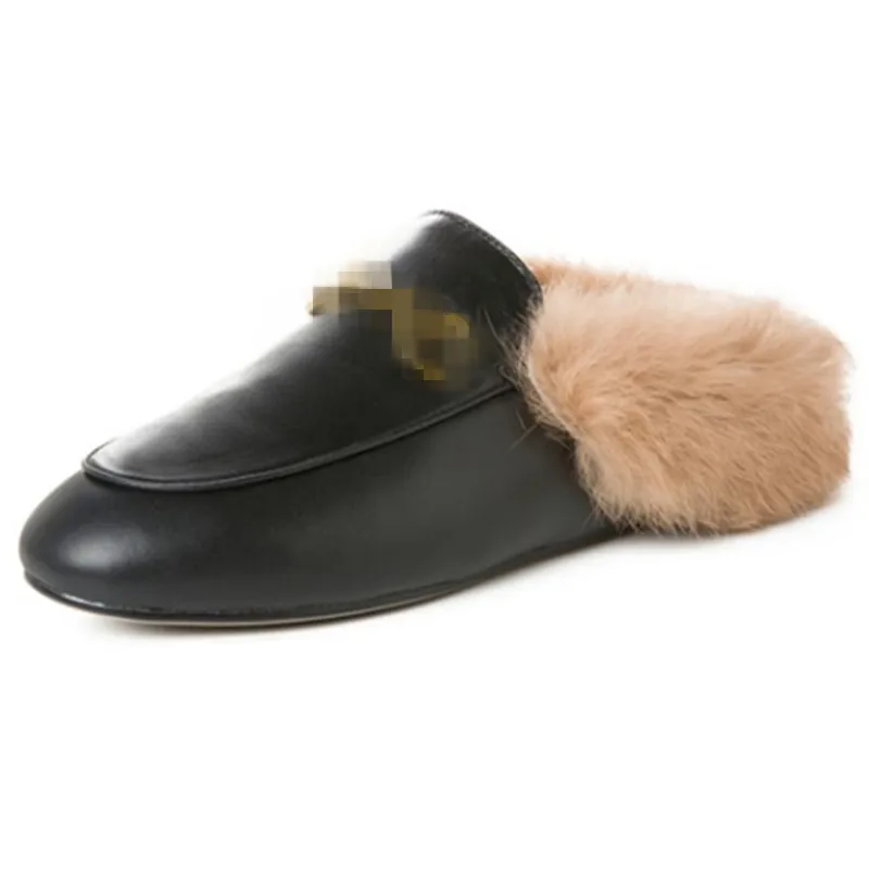 

LOVIRS Women Winter Genuine Cow Leather Mules Backless Cony Hair Comfort Loafers Flats Cony Mules for Women Mule Slippers