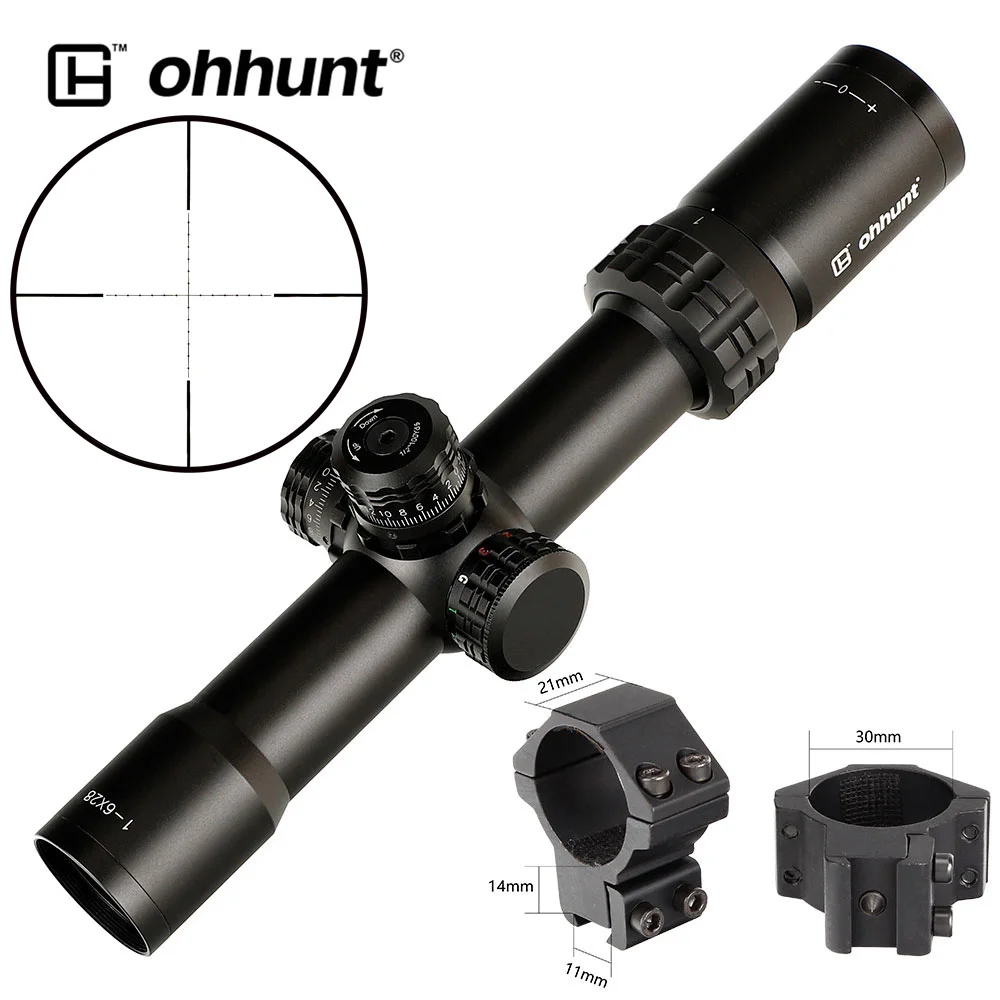 Low Dovetail Rings Ohhunt тонкий край 1-6x28 ИК охотничий оптический прицел Mil точка красный зеленый синий светящаяся сетка со стопор башни Сброс прицел - Цвет: Low Dovetail Rings