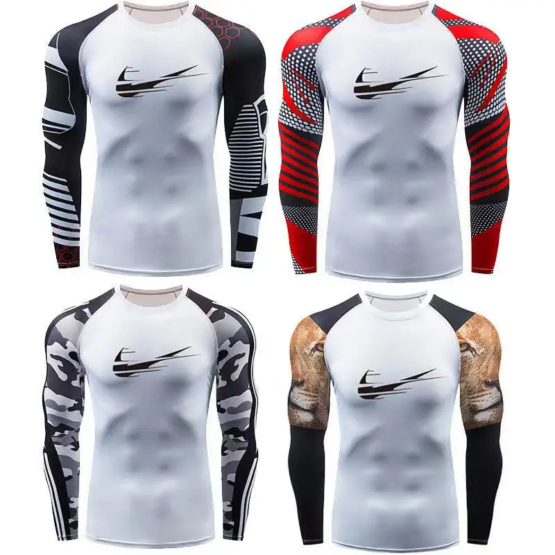 

Newst Running Shirt Men Bodybuilding Sport T-shirt Long Sleeve Compression Top Gym T Shirt Men Fitness Tight Rashgard MMA Male