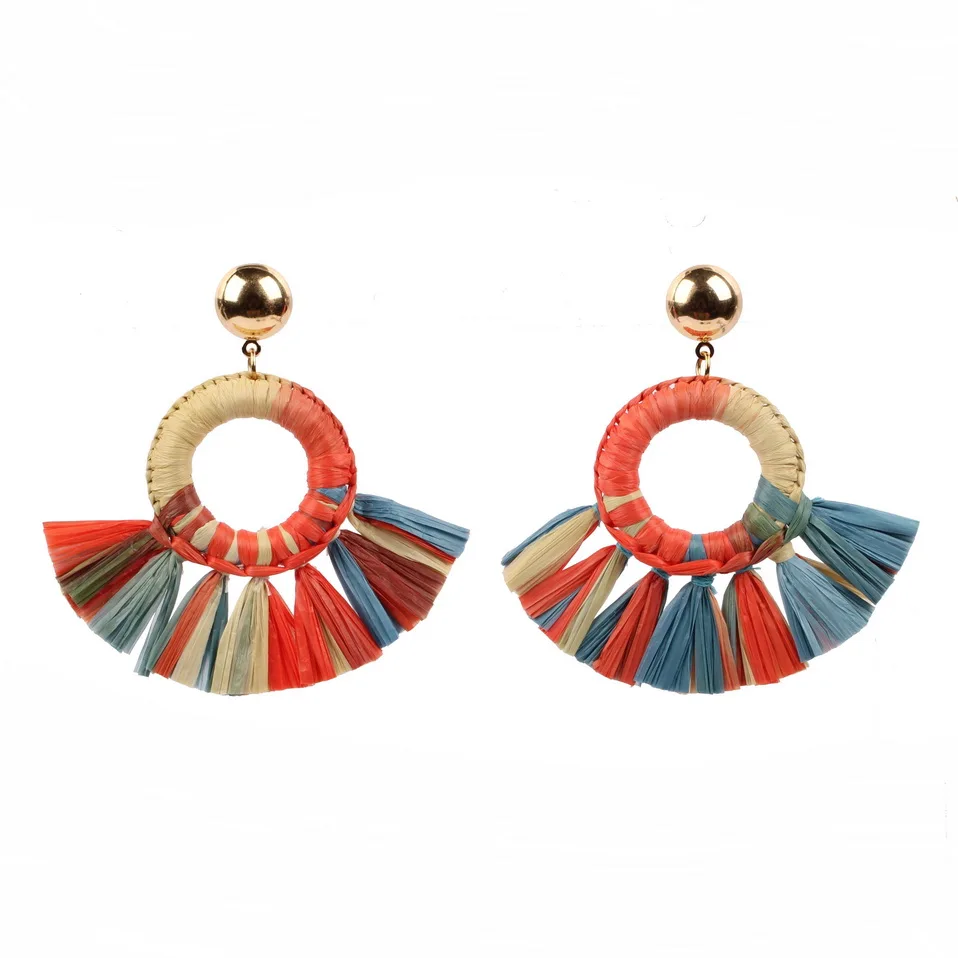 

Florosy Gold Color Plated Metal Colorful Tassel Pendant Statement Dangle Earrings for Women Bohemian Ethnic Party Drop Earrings
