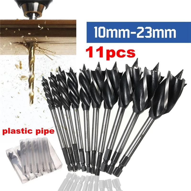 

11pcs 10-32mm HCS Drill Bit High-Carbon Steel 4 Cutters Reamer Wood Fast Cut Auger Drill Bit Carpenter Hole Saw Tool