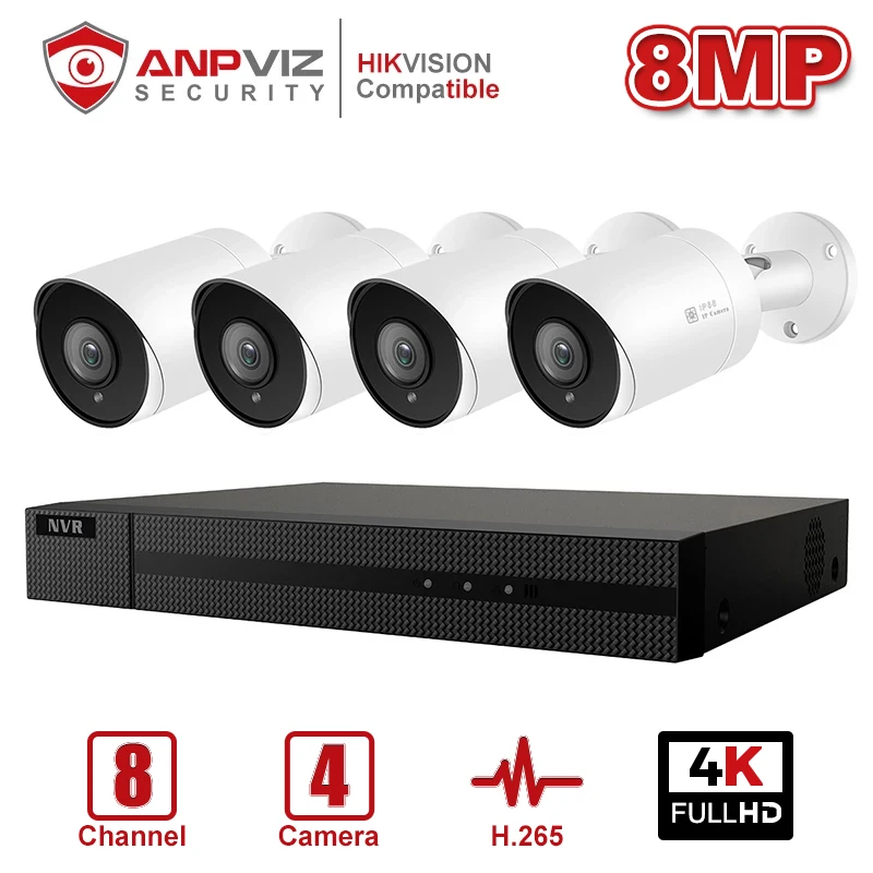 Anpviz 8CH 4K NVR 8MP Bullet POE IP Camera Kit домашние/наружные системы безопасности CCTV комплекты