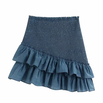 

2020 Summer Women's New French Retro High Waist Ruffled Skinny Honeycomb Laminated Decorative Stretch Mini Skirt