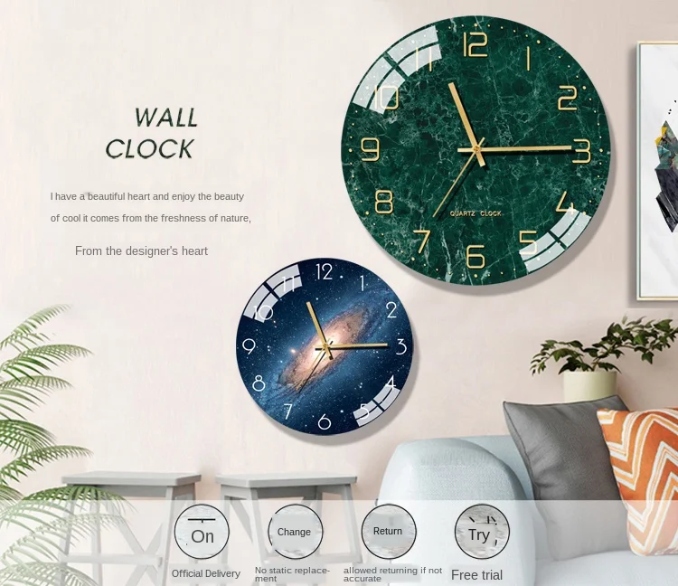 Nórdico moderno relógio de parede vidro cozinha