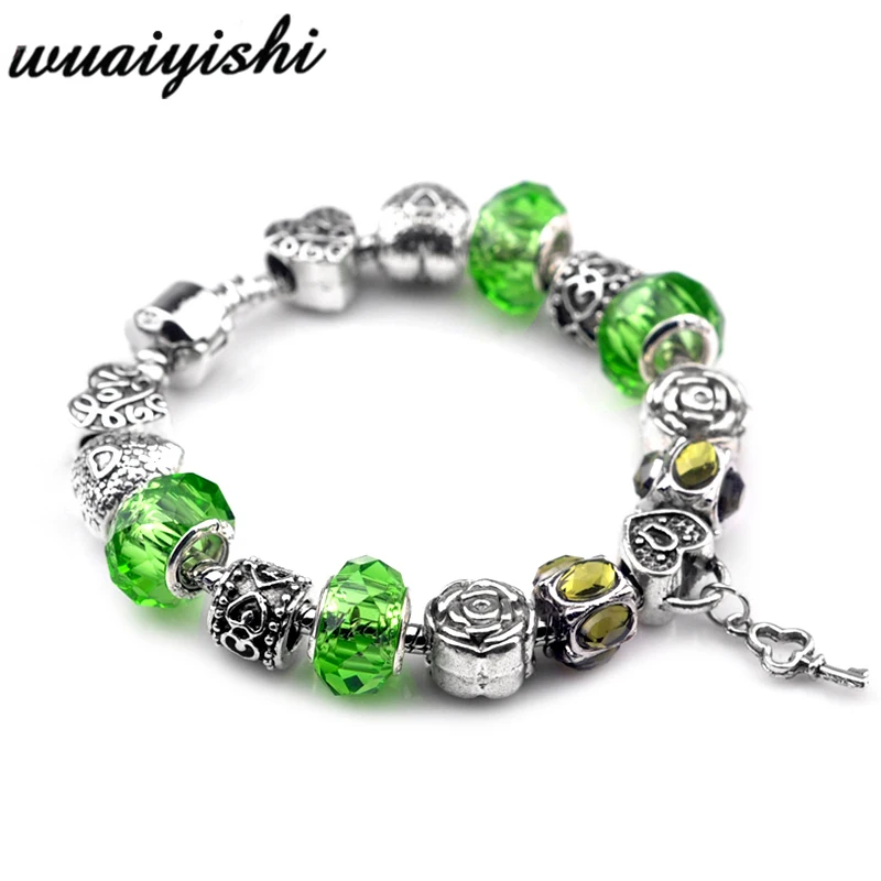 Женский браслет pulseras mujer с кристаллами и бусинами, очаровательные ювелирные изделия, серебряные DIY Браслеты, Женская повязка, регулируемая цепочка - Окраска металла: 111