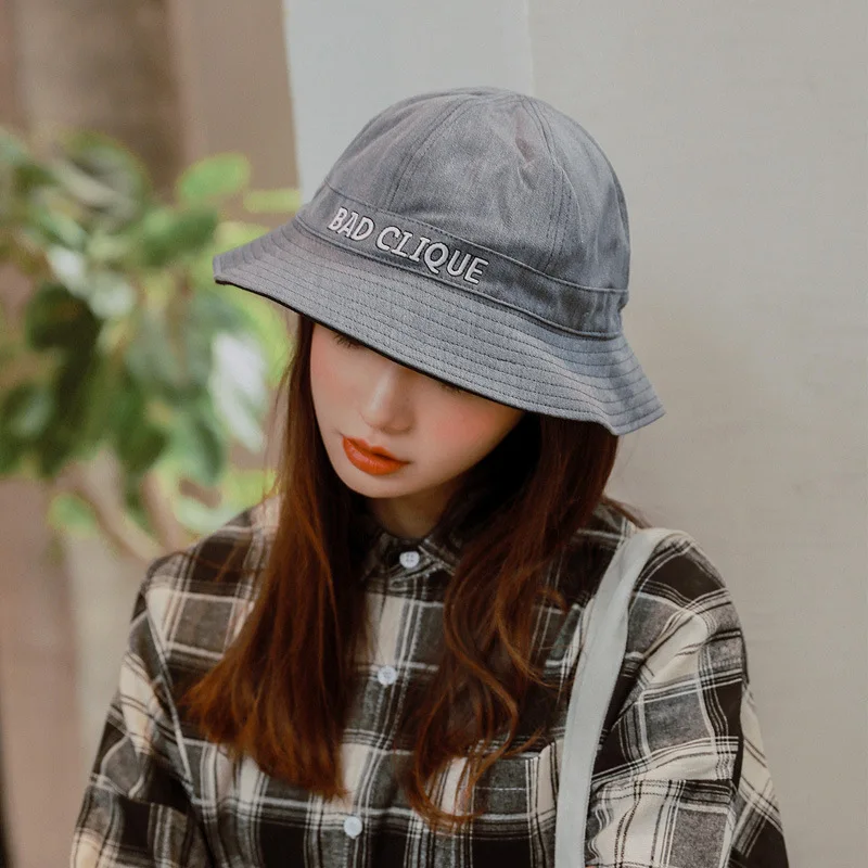 Harajuku Small Eaves Letter Embroidery Bucket Hat Women Pure Color Double-sided Fisherman Hat For Ladies Casual Joker Basin Hat