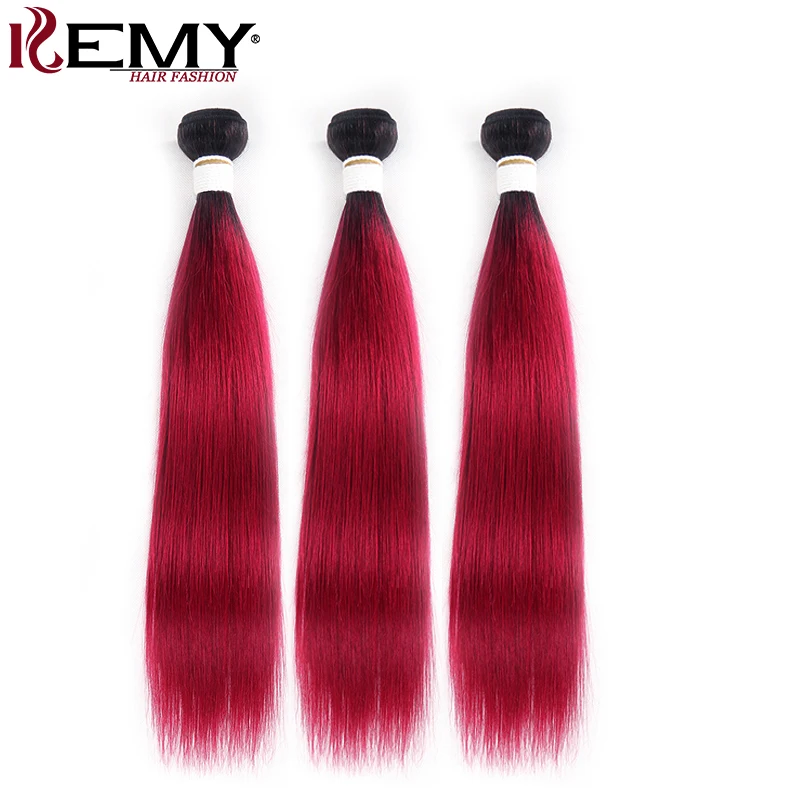 

1B/Burg Ombre Red Brazilian Straight Human Hair Weave Bundles KEMY HAIR 8-26 Inch Hair Weaving Non-Remy Hair Extension 1/3PCS