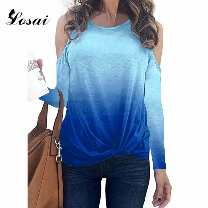 Женская Радужная футболка 2019 офисная рубашка с круглым вырезом и открытыми