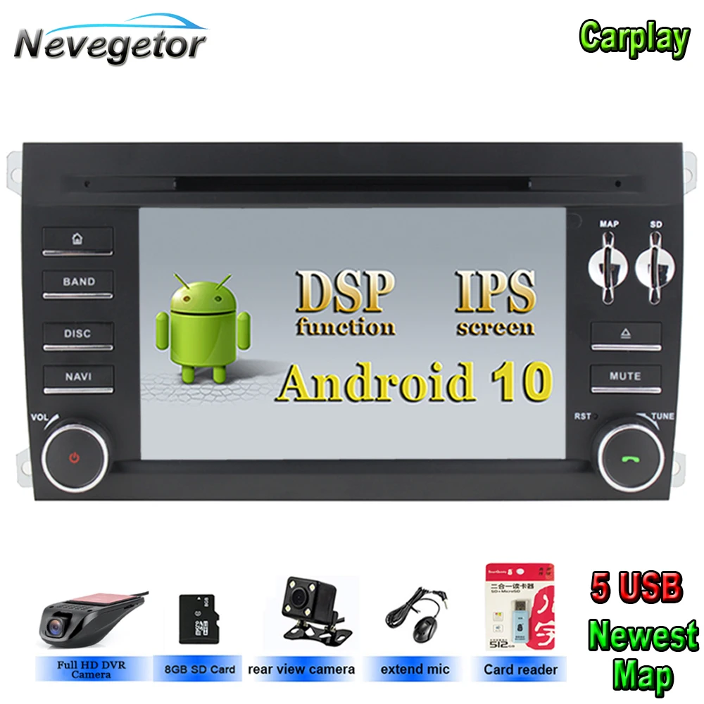 Автомобильный мультимедийный плеер 7 дюймов DSP Android 10 IPS 2 din для Porsche Cayenne S GTS 2003 2010