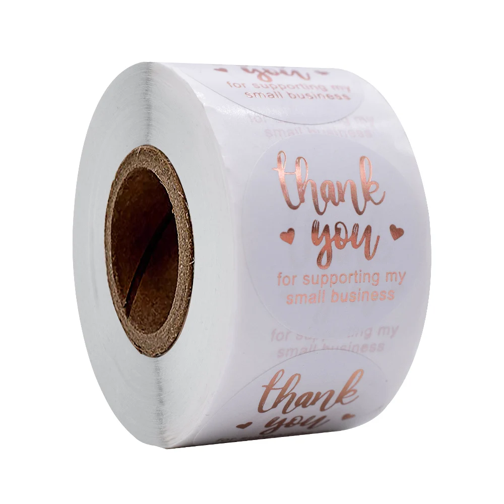 

Rose Gold Foil Thank You Sticker 1 inch White Paper 500pcs/roll for Supporting My Business Gift Decoration Sealing Labels