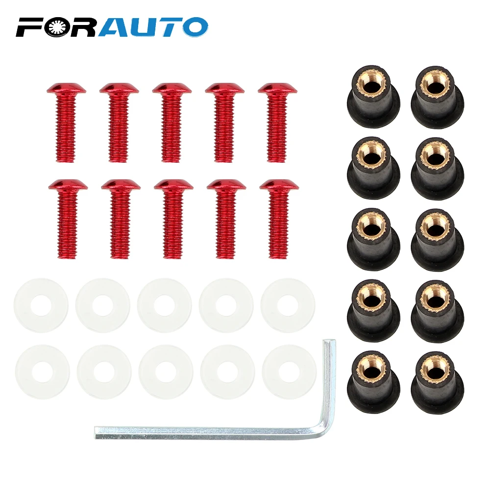 FORAUTO 10Pcs/set Car Windscreen Nut Bolt Washer Screw Motorbike Windshield Fasterner Kit Fairing Screen Fasterners M5 x 15mm | Автомобили