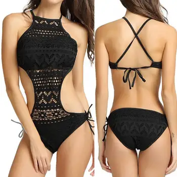 

One-piece Women Swimsuit Solid Color Crochet Push Up Cutout Backless Monokini Swimwear Bikini Women Sexy 2020 Swimsuit Monokini