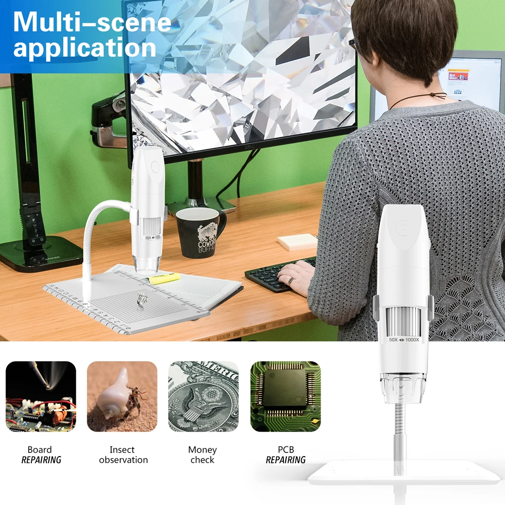 

2.0MP 1000X WIFI Microscope Multifunctional Wireless Microscope High-definition Microscopes 8 Adjustable Brightness LED Lights
