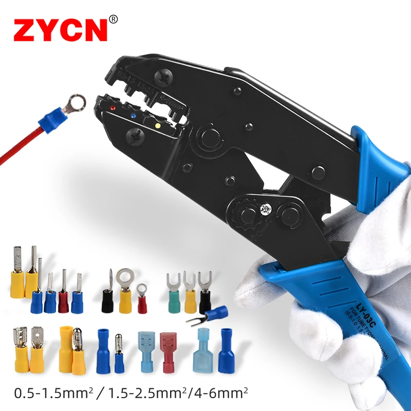 03C Crimping Pliers 전문 절연 와이어 터미널 커넥터 래칫팅 크림 퍼 도구 22-10AWG 조정 가능한 다기능