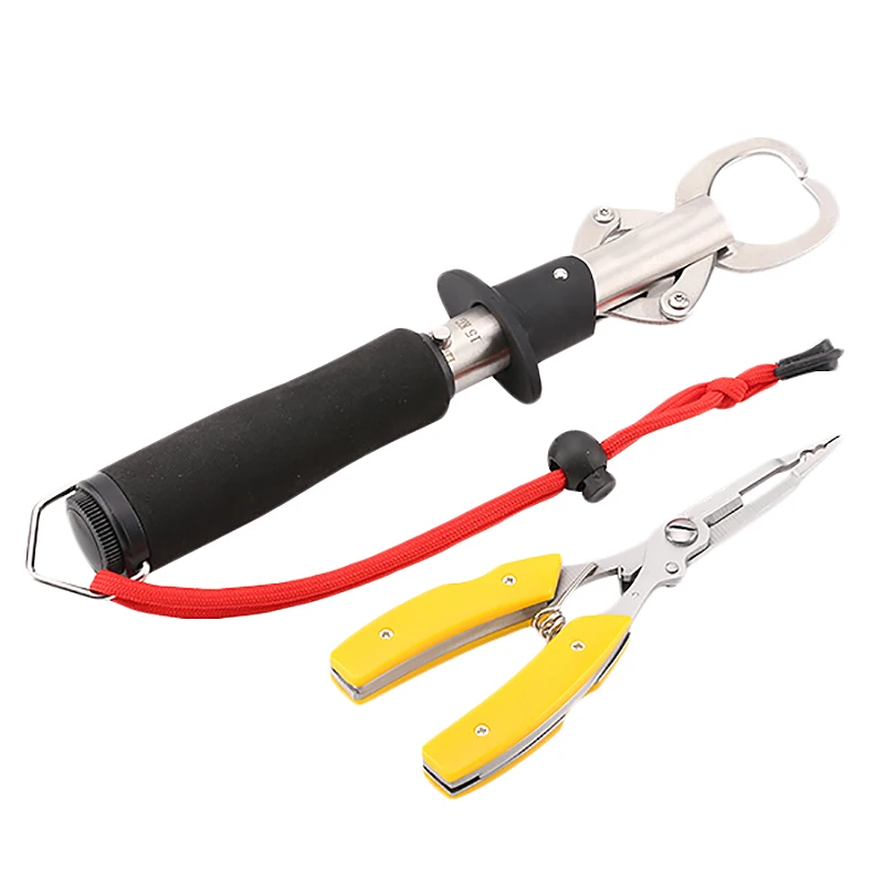 Yellow ABZB-Fishing Tools Set Stainless Steel Fishing Grips With Scale Multi-Function Fishing Pliers - Цвет: Yellow