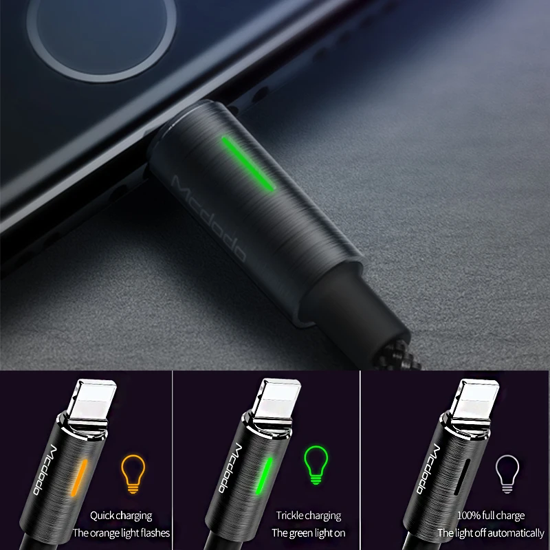 USB кабель зарядный Mcdodo со светодиодной подсветкой 2 А для iPhone 12 Pro XS Max XR X 8 7
