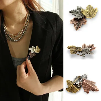 

JUJIE Maple Leaves Brooch 3 Different Metals Autumn Brooch Decorative Brooch Unique Brooches Nature Gifts For Women Accessories