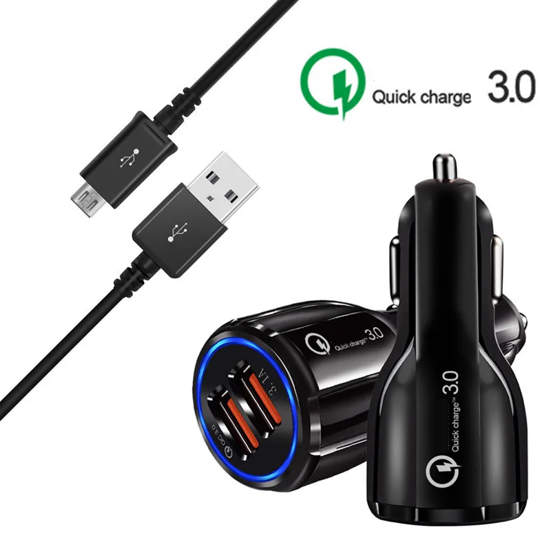 Для samsung A10 M10 A7 J4 J3 J5 J7 Neo Micro USB кабель зарядного устройства для телефона QC 3,0 автомобильный адаптер для huawei P Smart Y6 Y7 - Тип штекера: Car Charger 1M Cable