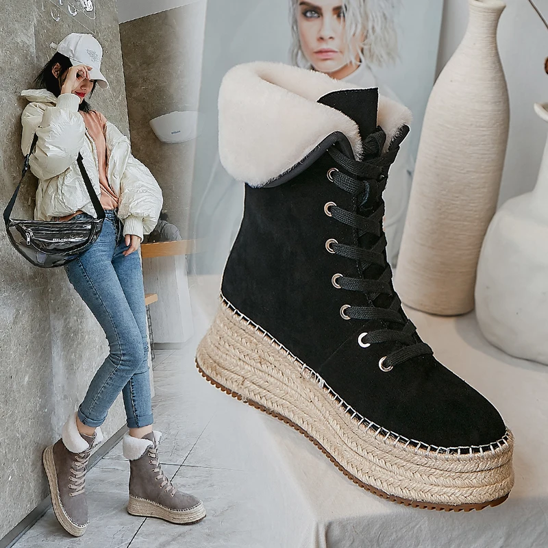 

INS HOT Women ankle Boots Cow suede + lamb wool Europe and America online celebrity woman Foreign trade ankle boots for women