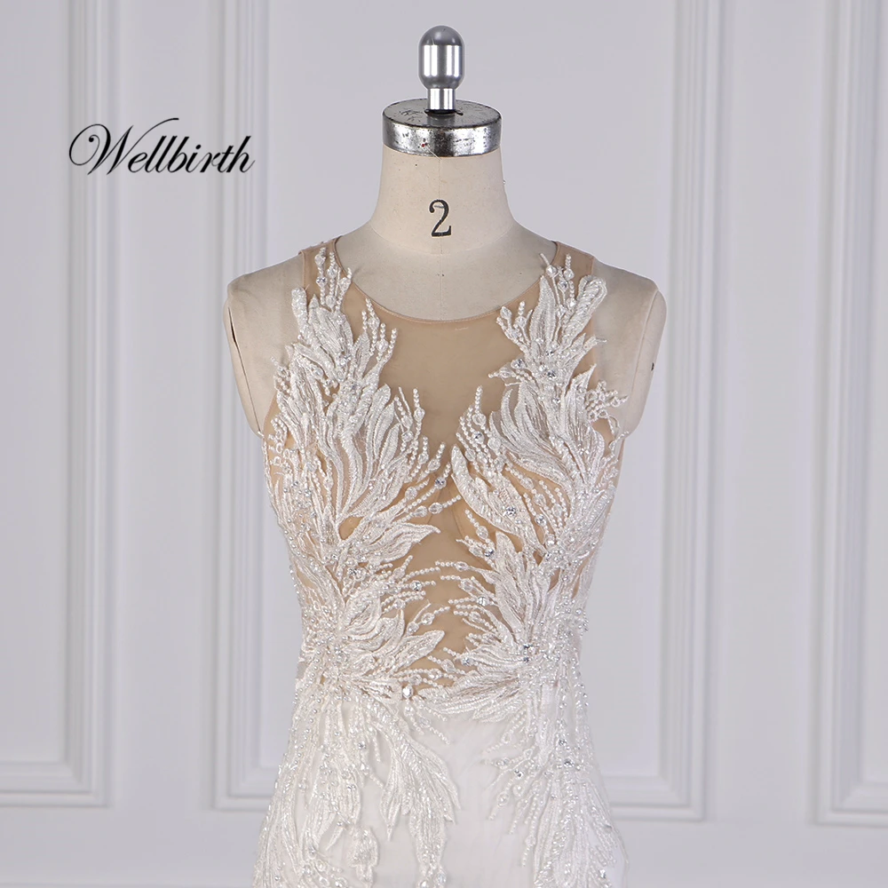 Реальное изображение Wellbirth Vestido de novia с глубоким вырезом, без спинки, свадебное платье русалки с коротким рукавом, свадебное платье JC028