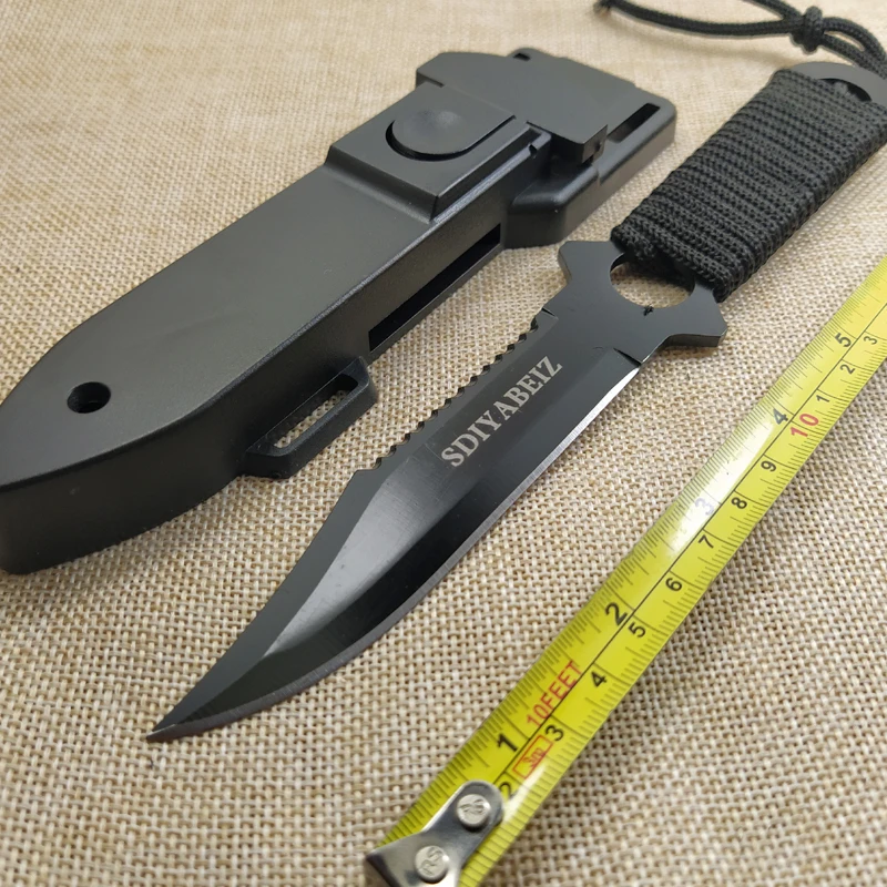 Black Нож с фиксированным лезвием 440C стальной нож черный/серебристый стальной ручкой карманные ножи для наружного кемпинга охоты EDC подарок+ пластиковая оболочка - Color: Black