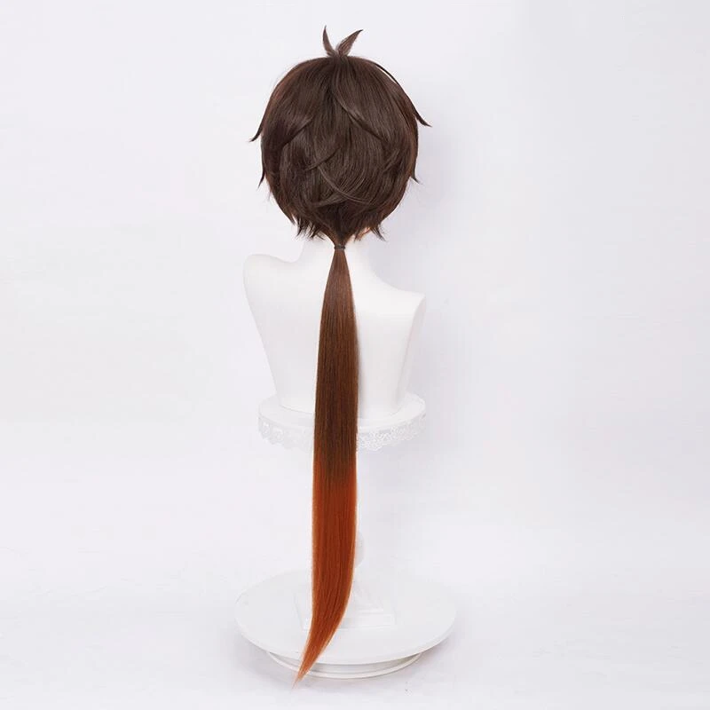 Genshin Impact Zhongli Cosplay 90cm Long Christmas Brown Orange Wig Cosplay Anime Wigs Heat Resistant Synthetic Wigs + Wig Cap cute halloween costumes