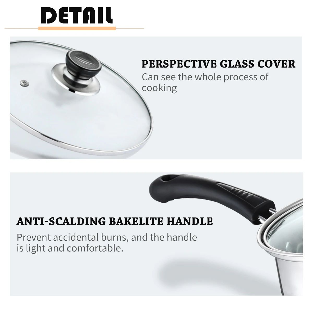 3pcs/Set 410 Stainless Steel pot Polish Soup Pot Cookware Set+ Frying Pan+Milk Pan With Glass Lid Induction Cooker Gas Stove