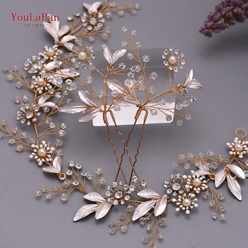 

YouLaPan Wedding Tiara for Bride Rose Gold Hair Piece Bride Clip Crystal Headband Bride Headpieces Rose Hair Pins Small HP294