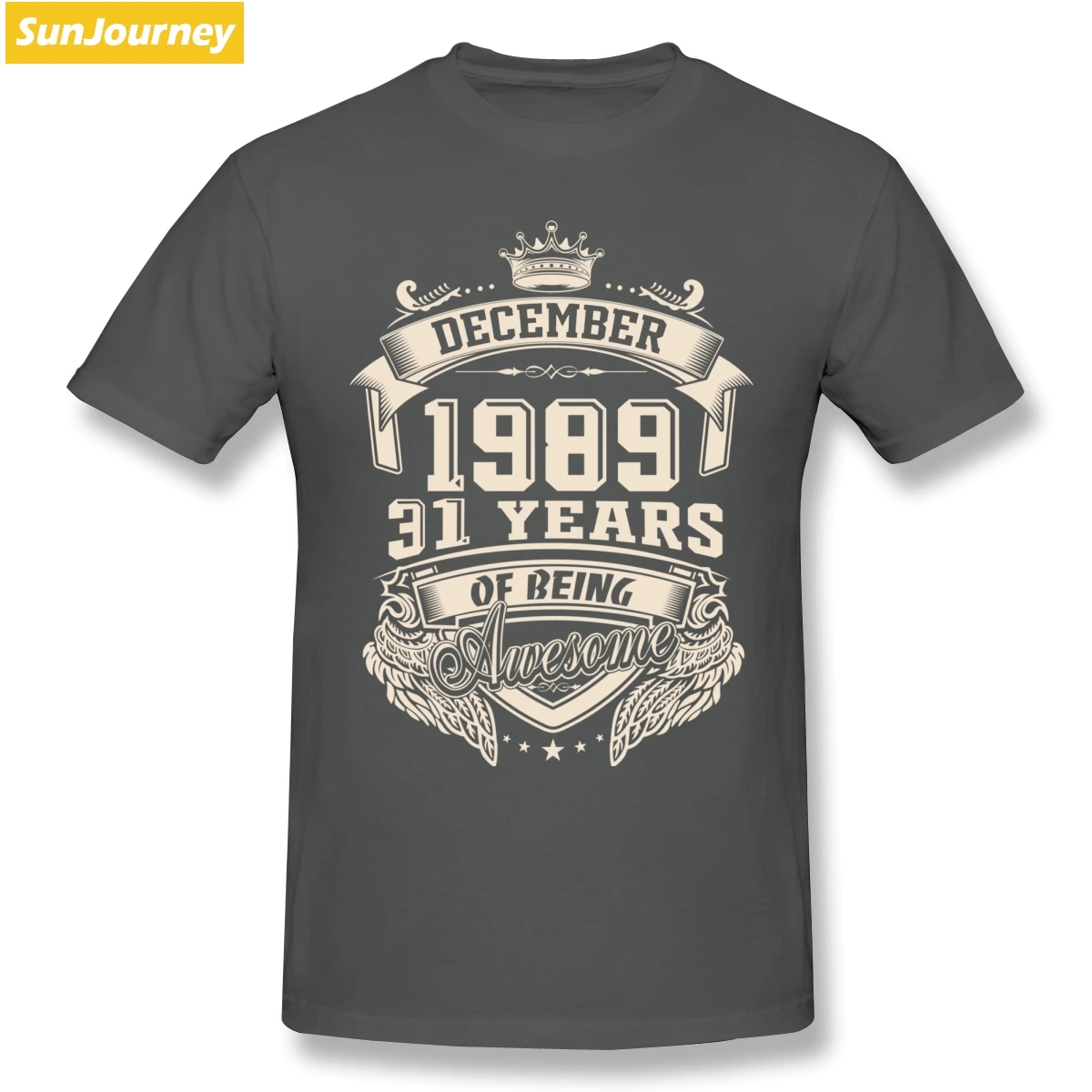 Бежевый Рожденная в декабре 1989 31 год быть удивительным Мужская футболка размера плюс хлопок короткий рукав Футболка мужская - Цвет: Бежевый