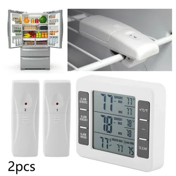 

LCD Screen Displays 2 Sensors Wireless Digital Freezer Alarm Thermometer Fridge Home Indoor /Outdoor