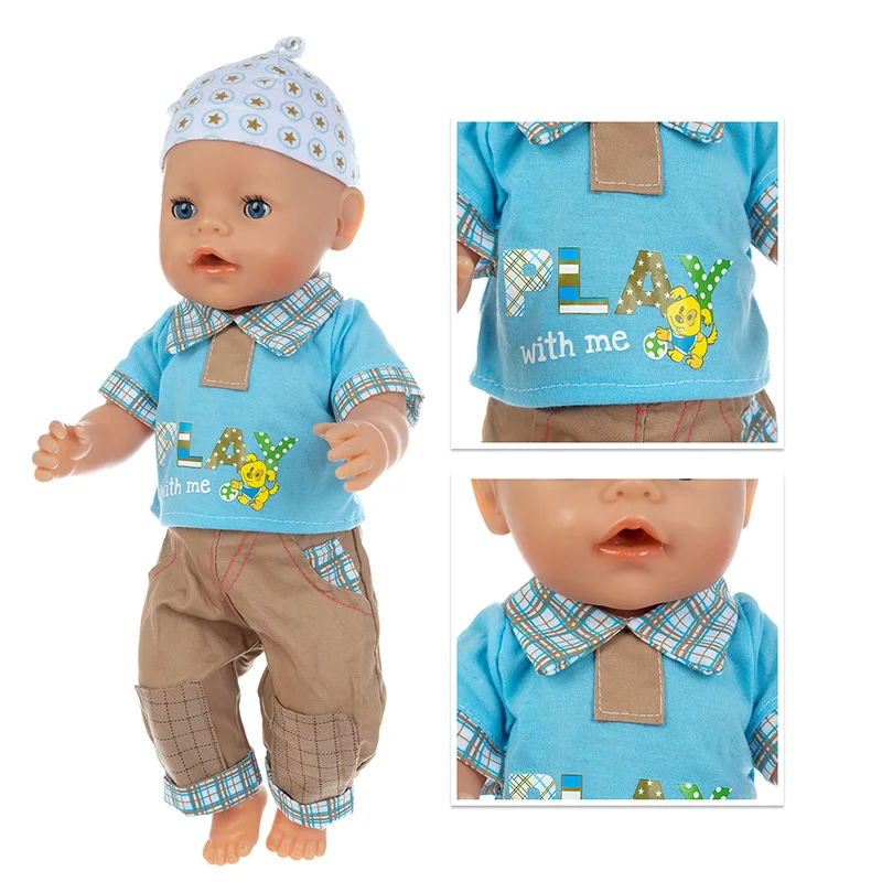 Doll Clothes 3Pcs=Set+Hat+Shoes Fit 17inch 43cm Baby New Born Doll Clothes