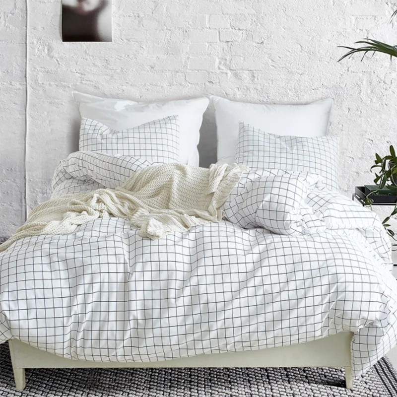 

Top-Home Textile Plaid Duvet Cover Pillowcase Simple Boy and Girl Bedding Set 3 Piece Set