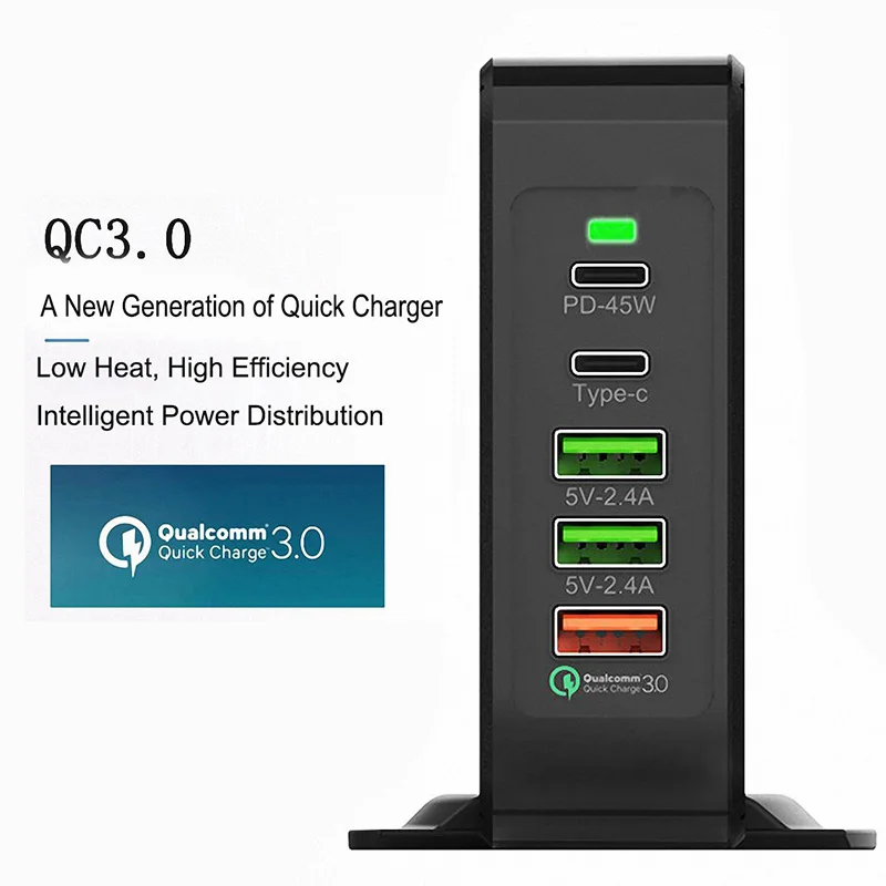 45 Вт PD зарядное устройство мульти 5 портов QC 3 0 USB C Быстрая зарядка станция для iPhone