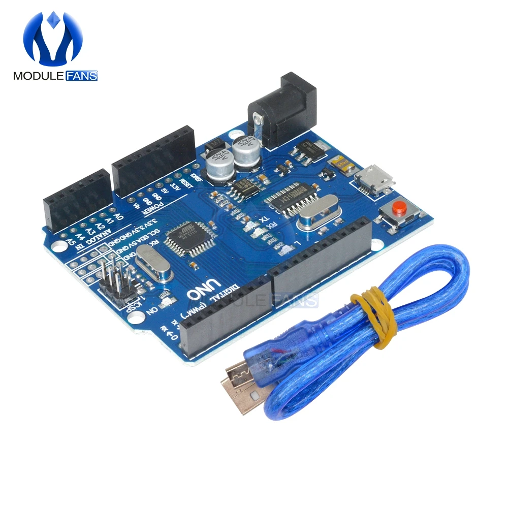 Классная версия UNO R3 CH340G CH340 G MEGA328P ATMEGA328 ATMEGA328P AU плата совместима с Micro USB с кабелем DIY Kit