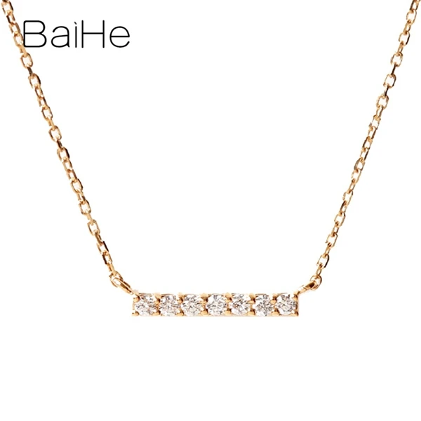 BAIHE Solid 18K розовое золото(AU750) Сертифицированный H/SI натуральные бриллианты свадебные женские милые/Романтические ювелирные изделия ожерелья