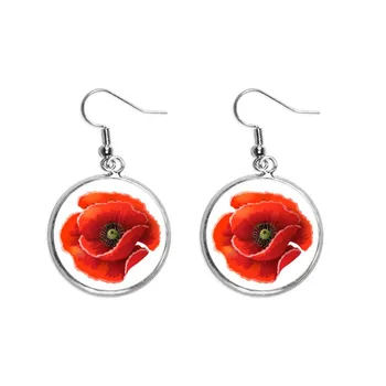 

Red Flower Painting Big Corn Ear Dangle Silver Drop Earring Jewelry Woman