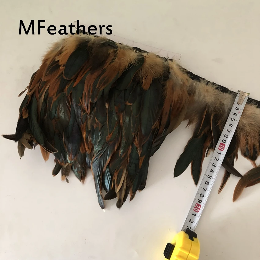 MFeathers цена 5 метров фиолетовое куриное перо полоски 10-15 см 4-6 дюймов Высота петуха Coque перья планки прополка карнавалов - Цвет: half bronze