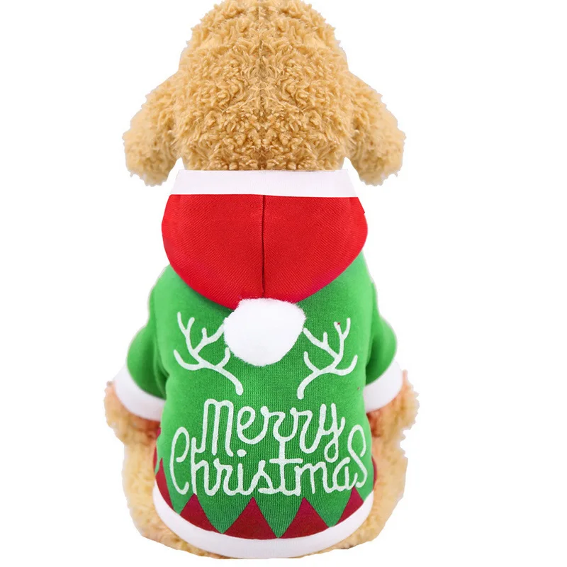 Рождественская одежда, толстовки для собак, зимнее теплое пальто, куртка, праздничная одежда для кошек, рождественское флисовое пальто для маленьких собак, щенков 30 - Цвет: green