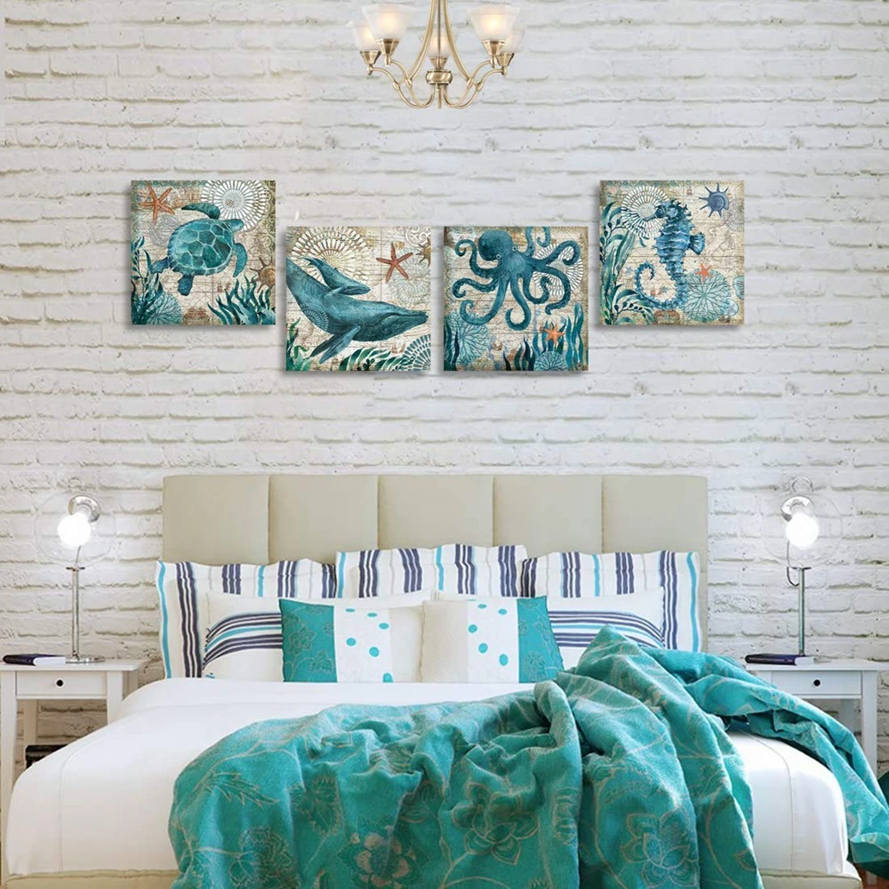 Ocean-Theme-Canvas-Prints-Sea-Animal-Octopus-Turtle-Seahorse-Whale-Wall-Art-Pictures-Custom-Posters-Bathroom