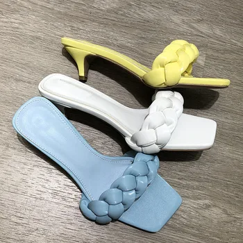 

2020 spring Summer high Heel Slippers Women Fashion ladies Open Toe Heels female Flip Flops Slides Women Sexy Mules shoes woman