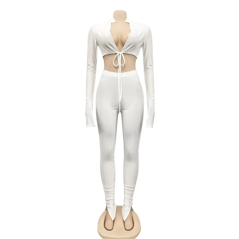 Summer Sexy Black Womens Jumpsuit 2023 White Black Bandage Long Sleeve Bodycon Jumpsuits Clubwear One Piece Outfits Women