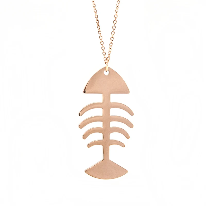 Sale Promotion Rosegold color Fish Bone Charm Women thin necklace cable Choker Stainless steel mirror polished good quality | Украшения и
