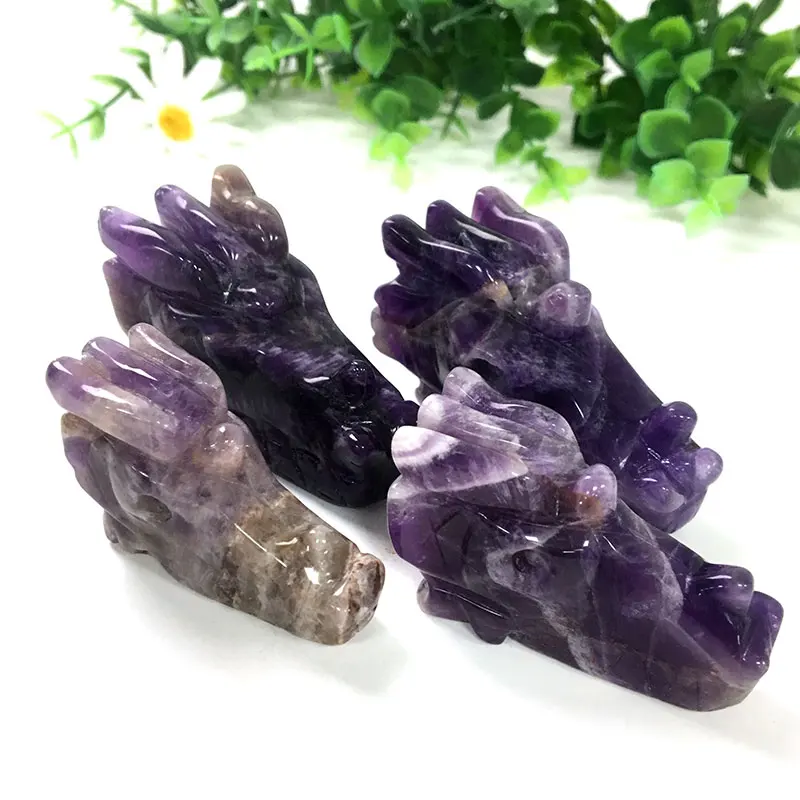 Бесплатная доставка 2 дюйма натуральный ручная резьба Аметист Дракон Череп